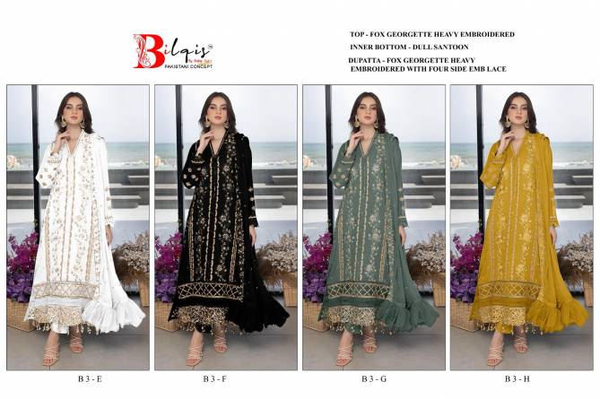 B 03 E To H By Bilqis Embroidery Georgette Pakistani Suits Wholesale Price In Surat 
